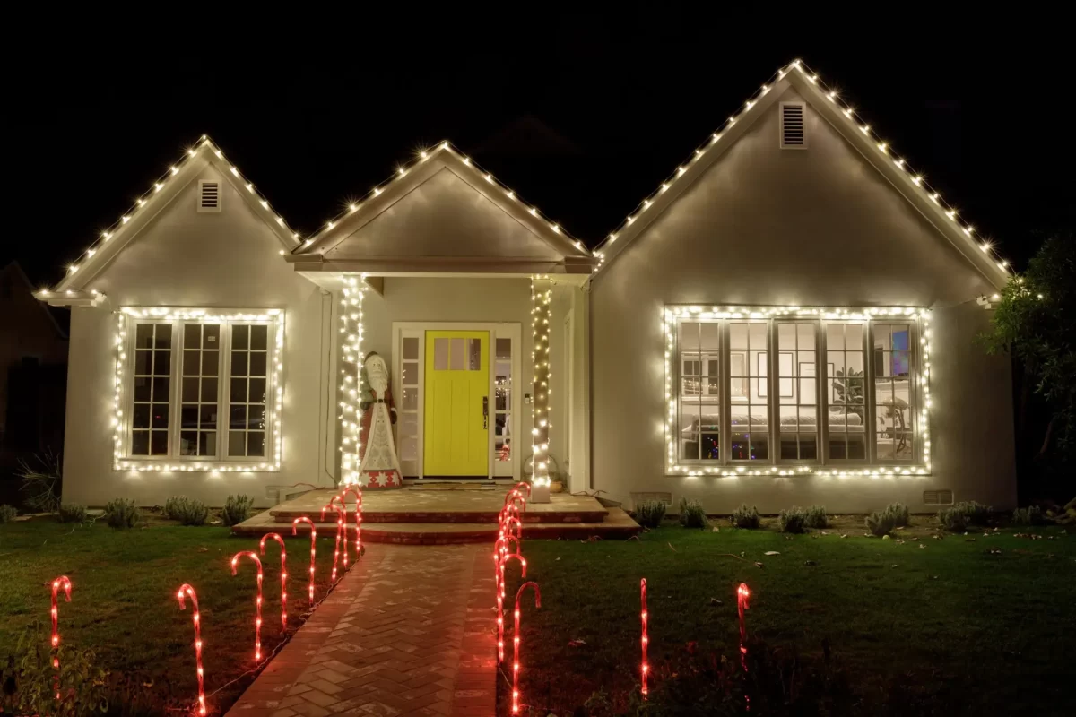 Christmas night lights decorating house in California